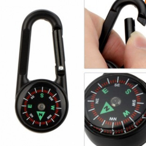 3 in 1 Dual Military Face Mini Carabiner Compass Thermometer